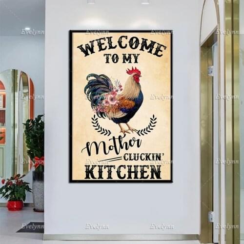 Mothers Day Farmer Welcome To My Mother Cluckin' Kitchen Retro Poster Wall Art Prints Home Decor Canvas Unique Gift