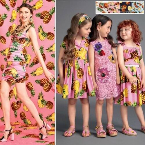 Brand Pineapple Printed Polyester Fabric Parent-child Clothing Shirt Children Fabrics Cloth Per Meter for Dress Sewing