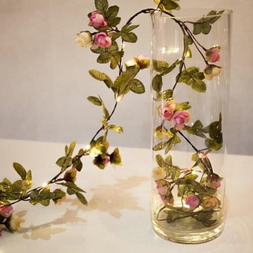 2m 20LED for Rustic Wedding Holiday Party Event Home Decor Artificial Flower Twine Leaf Rattan Light String Battery Powered