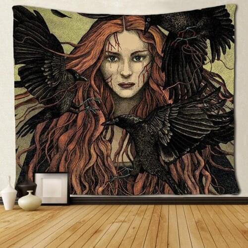 Gotik Girl Balck Crow Tapestries Wall Art Hippie Bedroom Living Room Dorm