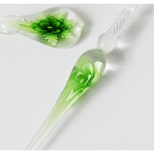 Hot Sale Flower Glass Dip Pen 3D Art Transparent Nib Color Ink Signature Sign Christmas Gifts Set