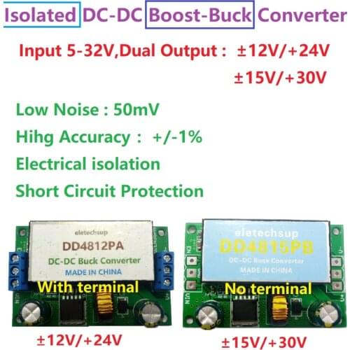 15W Isolated Dual Power Supply 5-32 to +-12V 15V 24V 30V DC DC Boost-Buck Converter Board for Car Audio Speaker Subwoofer