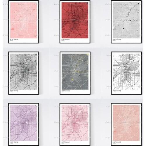 Fort Wayne,Indiana Map Nordic Retro Minimalism Painting Posters and Prints on Canvas Wall Art Modular Pictures Home Decor Gift