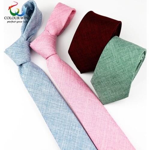 Classic Mens Narrow Tie Business Handmade Polyester Linen Neckties 6CM Solid Gray Black Colorful Gravata Soft Handkerchief