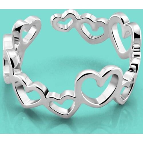 Womens 925 Silver Ring Cute Open Design Heart Ring Free Adjustment Charm Jewelry Tail Ring Wedding Accessories