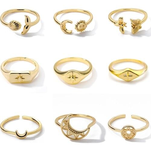 2021 Vintage Womens Ring Moon Sun Set of rings Stainless Steel Geometry Jewelry Punk Adjustable Gothic Style Accessories