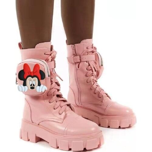 Disney Big Childrens Cartoon Mickey Mouse Girl Adult Non-slip Soft Bottom Martin Leather Boots High Heel Boots