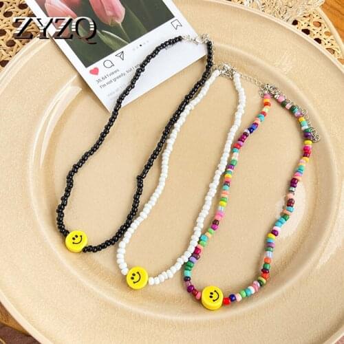 ZYZQ Colorful Smiley Beads Necklaces for Women Girls Cute Handmade Strand Beaded Fruit Choker Necklaces Birthday Gift Jewelry