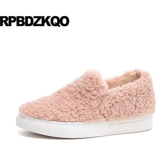 Fashion Pink Winter Ladies Round Toe Designer Shoes China Chinese Casual Female High Quality Luxury Flats Slip On Women Fur 2021