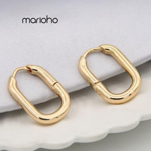 Fashion Gold Color U-Shaped Opening Design Hollow Hoop Earrings Alloy Oval Statement Earrings For Women Simple Jewelry Party