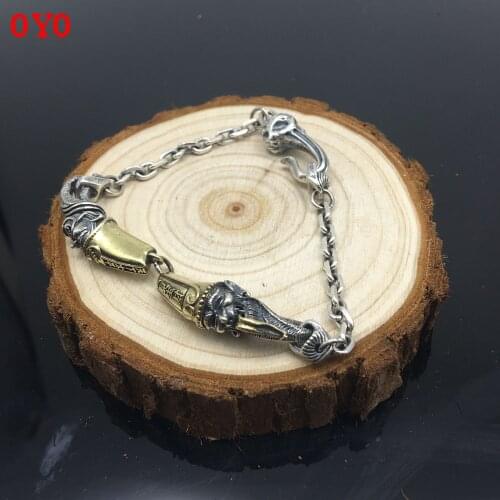 S925 sterling silver black and white impermanence bracelet male personality retro bracelet