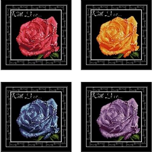 Joy Sunday Cross Stitch Kit Red Orange Blue Purple Water Drop Rose 14ct 11ct Needlework Embroidery Kit Home Decoration Painting