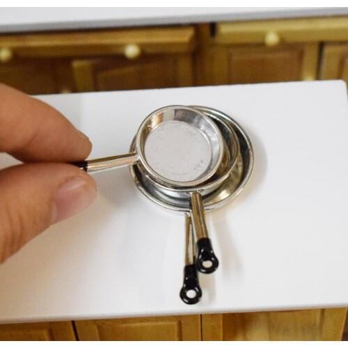 1:12 Scale 3PCS Pan Cookware Set Dollhouse Miniature Kitchen Accessories Play Kitchen Cooking Toy for Children