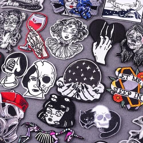 Iron On Patch Gothic Patches For Clothing Patch DIY Patches On Clothes Punk Skull Embroidery Patch Stripes Applique Accessory