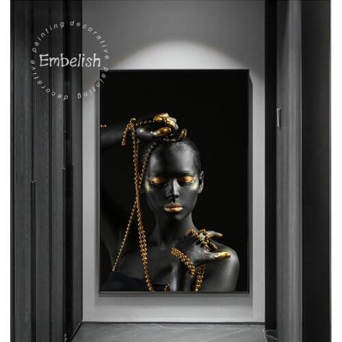 Embelish Black Gold Nude African Woman Wall Art Posters For Living Room Modern Home Decor HD Print Canvas Paintings Pictures