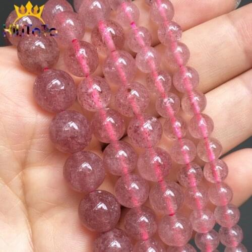 Natural Genuine Strawberry Quartz Stone Round Loose Spacer Beads For DIY Jewelry Making Bracelets Accessories 15'' 6 8 10mm