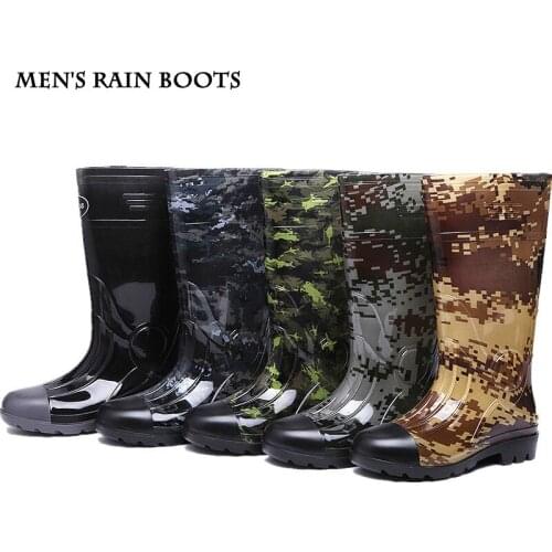 Slip on rain shoes mens rain boots high-tube rain boots waterproof non-slip wear-resistant fashion long-tube water shoes