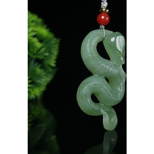 Natural A hetian hollow handcarved jade zodiac snake green jade pendant necklace unique jadeite jade necklaces men jewelry