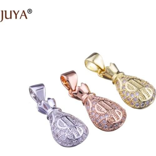 Charms wallet dollar money pendant for jewelry making gold rose gold copper zircon charm pendants for bracelet necklace