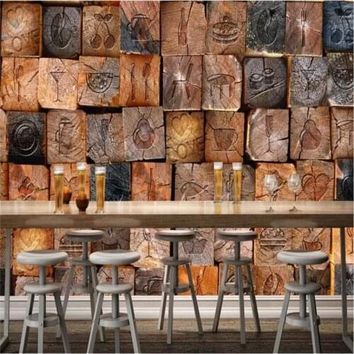 Custom wallpaper retro nostalgic 3D wood block wood grain wallpaper background wall waterproof material