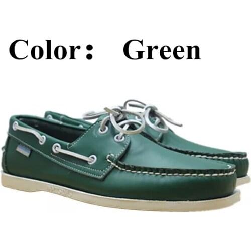 Men Women Genuine Leather Docksides Casual Boat Shoes,Brand Designer Flat Loafers For Homme Femme Green X143