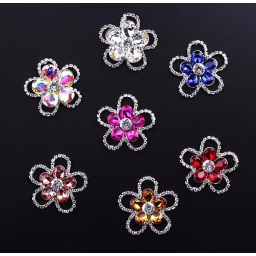 Pulaqi 7 Colors Craft Rhinestones Flower Shape Crystal Rhinestone Sew On hat Applique Buttons For Clothes Dress Sewing Stones F