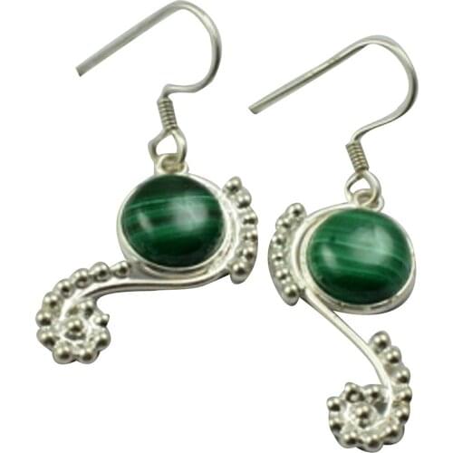 Lovegem Genuine Malachite EARRINGS 925 Sterling Silver, 39.6mm, AE2147