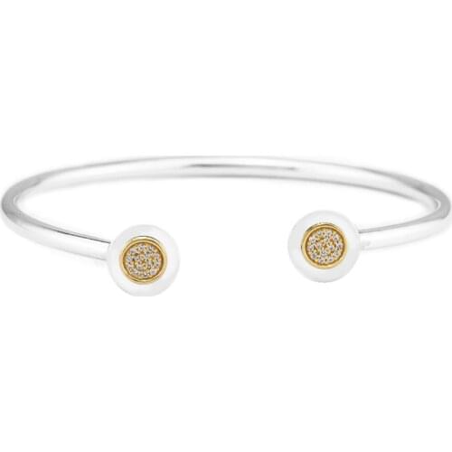 Compatible With European Jewelry Silver Bangle with Clear CZ 100% 925 Sterling Silver Bangles DIY Wholesale