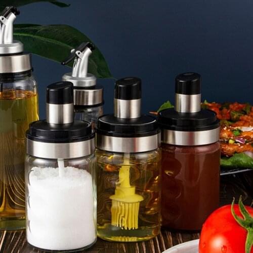 3Types Glass Oil Bottle Flavor Bottle Spoon Salt Tank Set Seasoning Bottle Honey Bottle Spoon Cover Herb Home Accessorise Tool