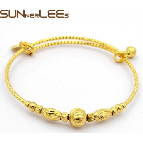 SUNNERLEES NEW Fashion Jewelry Gold-Color Bangle Resizable Shimmering Loop Bead Heart For Womens Girls B16