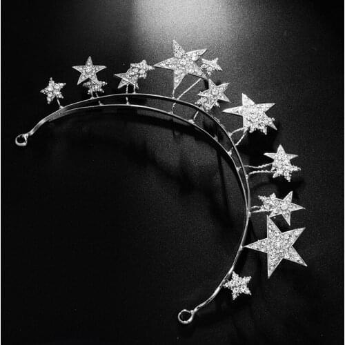 Crystal Star Tiaras Princess Crowns Rhinestone Hairbands Hair Hoop Silver Plated Bride Headdress Costume Wedding Hair Accessory