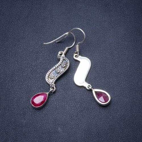 Natural Cherry Ruby Handmade Unique 925 Sterling Silver Earrings 1.75" Y0578