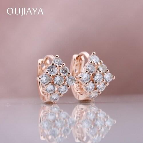 OUJIAYA New White Water Drop Dangle Earrings 585 Rose Gold Women Fashion earrings Natural Zircon Wedding Party Jewelry A27