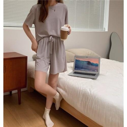 Summer Korean Loose Round Neck T-Shirt + Wide Leg Shorts Two-piece sets Womens Casual Tracksuit Fashion Outfit Suit Tide 2021