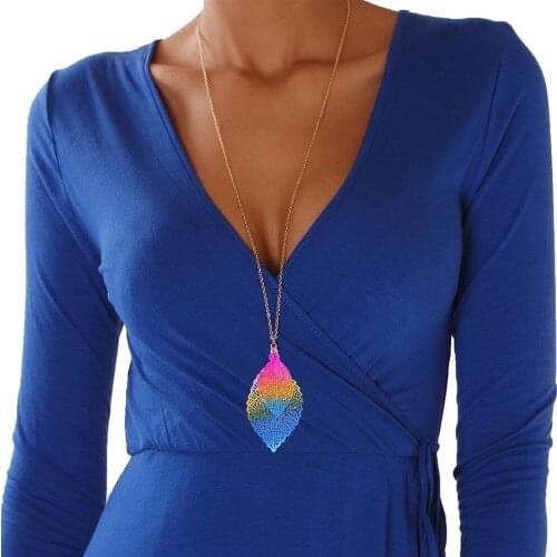 Fashion Multilayer Leaf Pendant Necklaces for Women Bohemian Geometric Multicolor Hollow Chain Necklaces Charm Female Jewelry