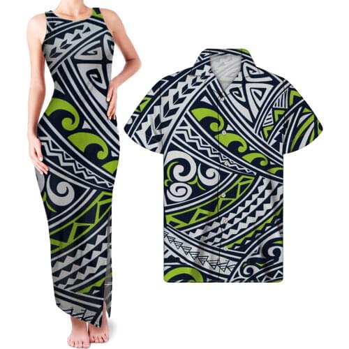 HYCOOL Womens Sexy Sleeveless Long Evening Dresses Plus Size Maxi Dress Ladies Summer Casual Polynesia Print Couple Set Clothing