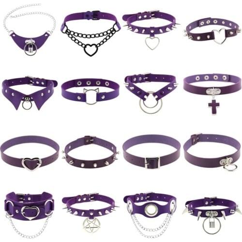 Fashion Round Metal Spike Choker PU Leather Collar Necklace Punk Necklace Statement Jewelry for women Neck chain necklace