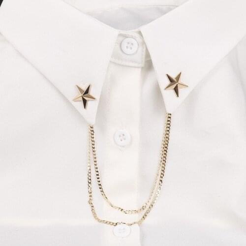 Gold Double Star Angle Wings Pins Metal Chain Brooches Shirt Blouse Collar Needle Tassel Lapel Pins Men Women Fashion Jewelry
