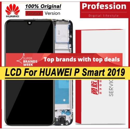 100% Original 6.21'' IPS Display + Frame for Huawei P Smart 2019 LCD Touch Screen POT-LX1 L21 LX3 with Service Pack Repair Parts
