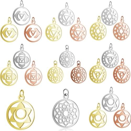 5pcs/lot Stainless Steel Bohemia 7 Chakra diy Jewelry Making Charm Wholesale Yoga Necklace Pendant Lotus Bracelet Charms