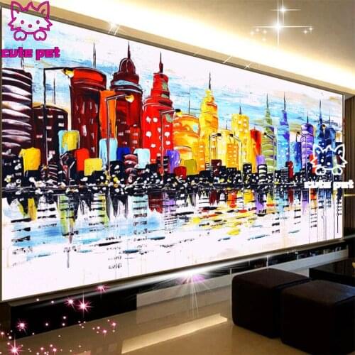 Diamond Painting Abstract landscape city buildings DIY cross stitches full square drill Gift Embroidery Mosaic Home Decor large