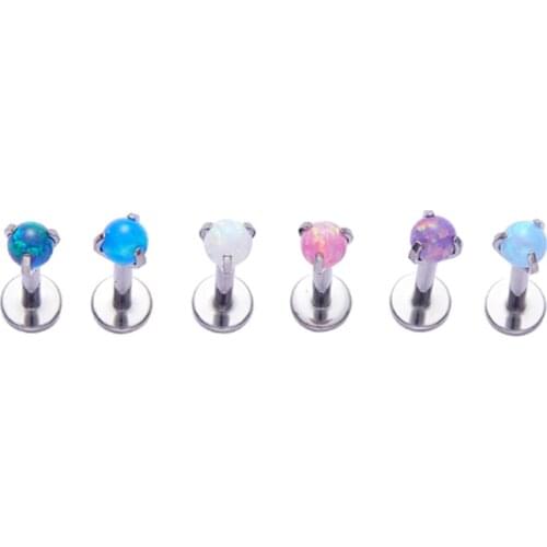 ASTM F136 Titanium Internally Threaded Prong Set Opal Ball Labret Tragus Piercing