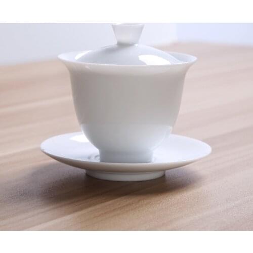 White Porcelain Tea Set Sancai Cover Bowl Dehua Handmade Household KungFu Tea Ceramic With Cover Bowl TeaCup Accessories