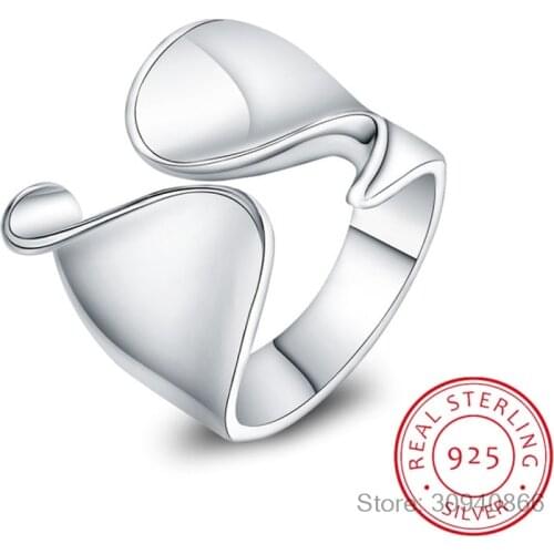 Free Shipping 925 Sterling Silver Unique Design Smooth Ring For Women Jewelry Beautiful Finger Open Ring For Party Birthday Gift