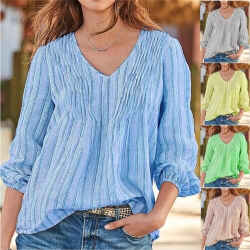 Fashion Woman Blouses Harajuku Shirt Solid Long Sleeve V-Neck Womens Shirts Plus Size Blouses Ladies Vintage Casual Loose Tops