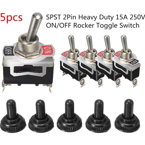 Fast Shipping 5Pcs x SPST 2Pin Heavy 15A 250V ON/OFF Rocker Toggle Switch Waterproof Boot Lowest Price