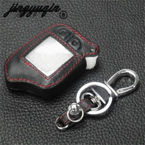 Jingyuqin 10p Leather Car Key Cover Keychain Case For Scher-Khan Magicar 13 14 M110AS 2 Way Car Alarm LCD Remote Controller Keys