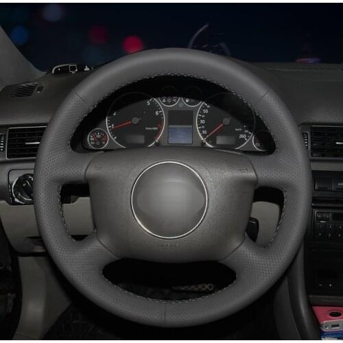 Black Leather Hand-stitched Car Steering Wheel Cover for Audi A6 2000 2001 2002 2003 2004 Audi A3 2000 2001 2002 2003 A4 B6 2002