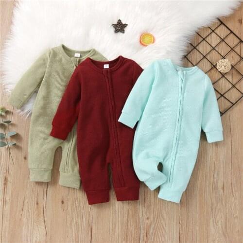 Baby Boys Girls Knitted Rompers Long Sleeve Round Neck Solid Color Long Pants Zipper Jumpsuits Romper Kids Autumn Clothing