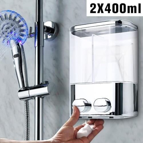 Double 400ml Bathroom Wall Mount Shampoo Shower Gel Dispenser Liquid Soap Bottle For Sink Bathroom Washroom Hotel Shower Bath